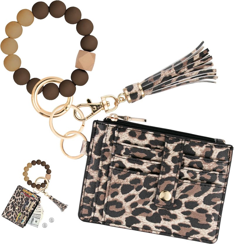 KNGITRYI Wallet Keychain Wristlet for Women,Slim RFID Credit Card Holder Purse Tassel Keychain Bangle Key Ring for Men Women - Image 1